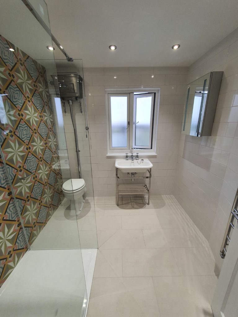 Walk in shower room in luxury bathroom in home extension