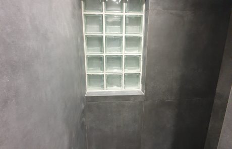 Glass brick window in walk in shower