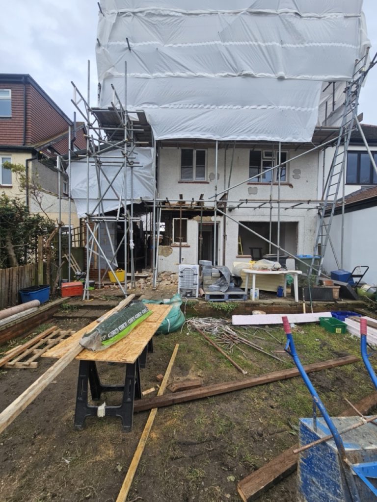 exterior of twickenham extension project with scaffolding