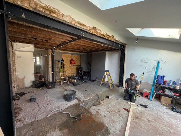 new steels after wall knock through in kitchen project